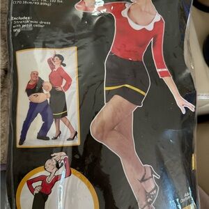 Olive Oyl Red and Black Stretch Mini Dress with Petal Collar & Wig